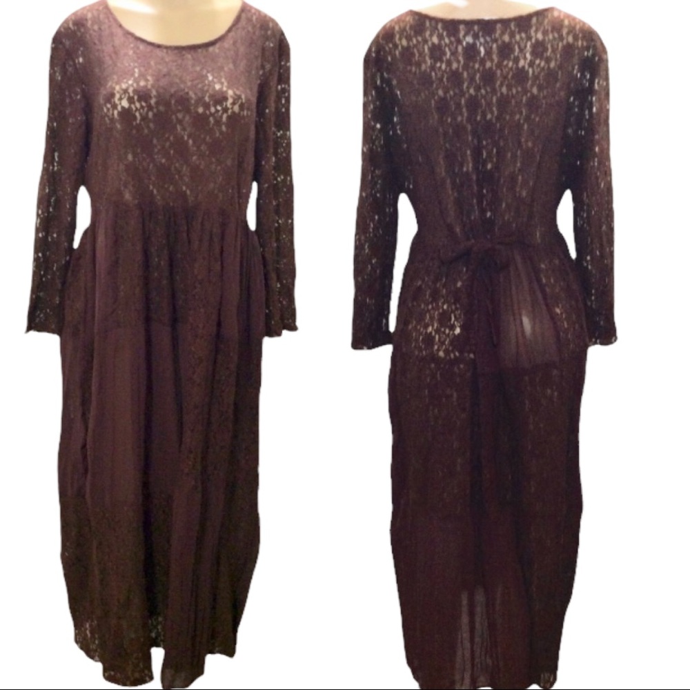 Vintage Lew Magram sheer lace patchwork maxi dress